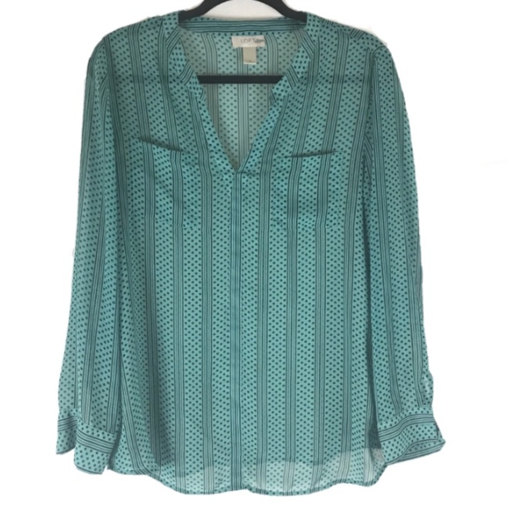 Green Loft Blouse with Strips and Dots - Size M